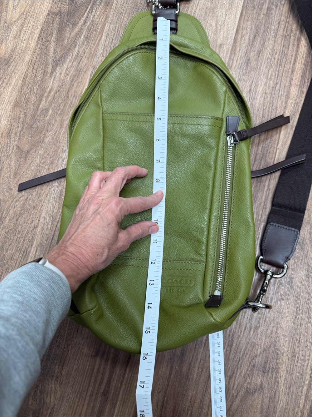 Coach Thompson Green Pebbled Leather Crossbody Sling with Brown Strap - Picture 13 of 13